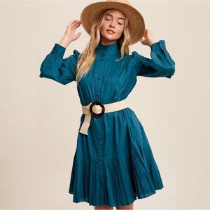 Listicle Pleated Detail Shirt Dress